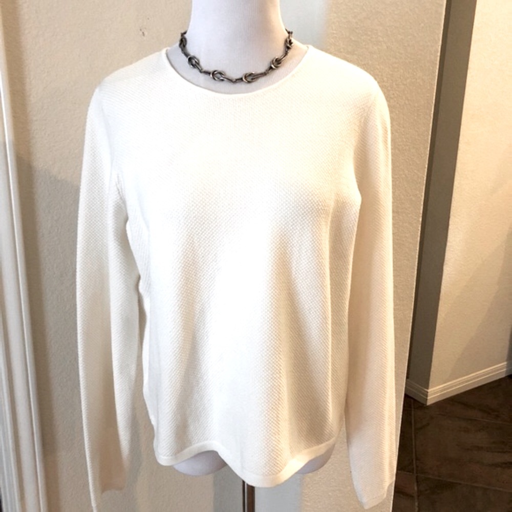 Ann Taylor Loft Waffle Knit Polo Top Cotton L New Stretch